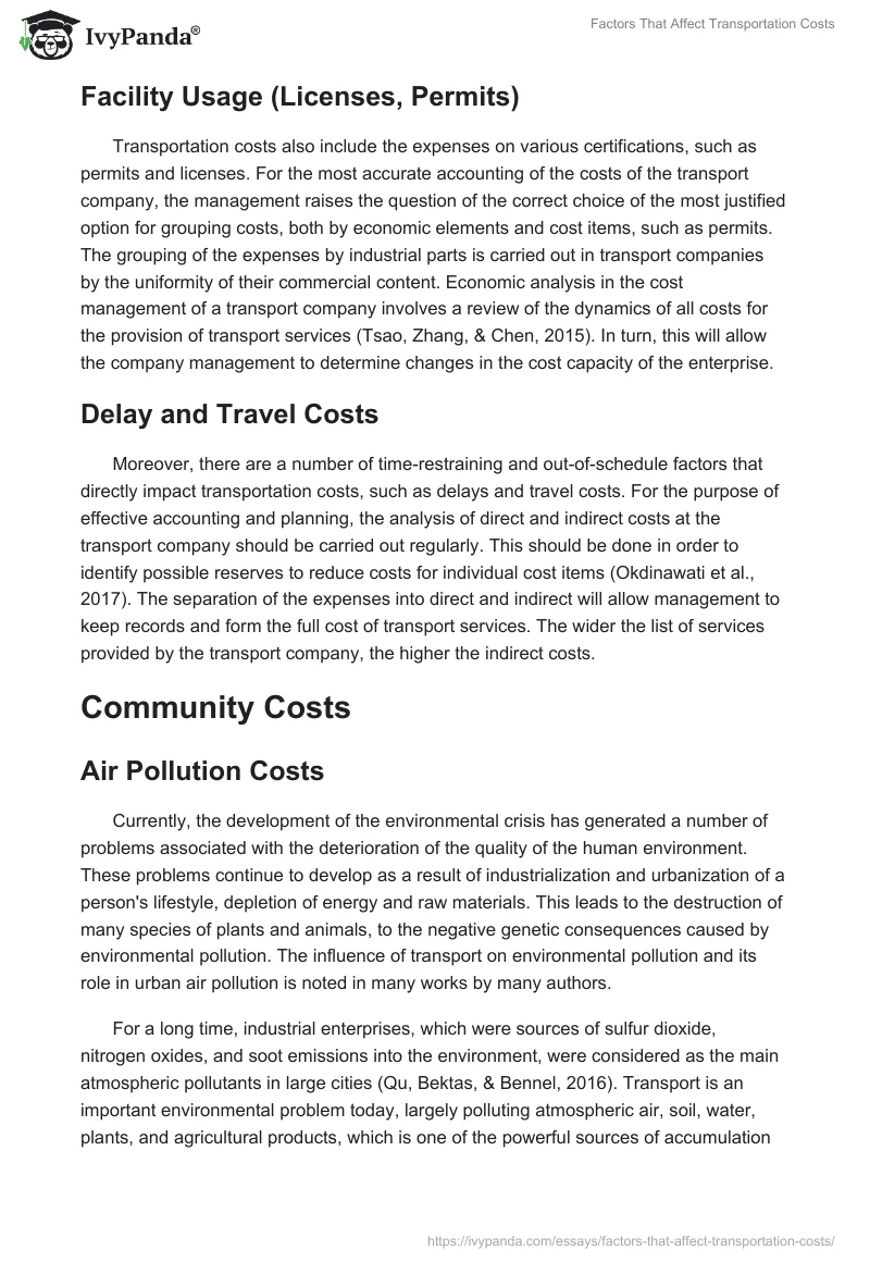 Factors That Affect Transportation Costs. Page 3