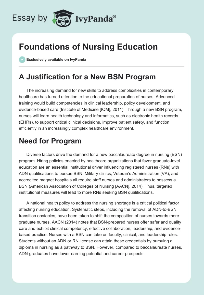 Foundations of Nursing Education. Page 1