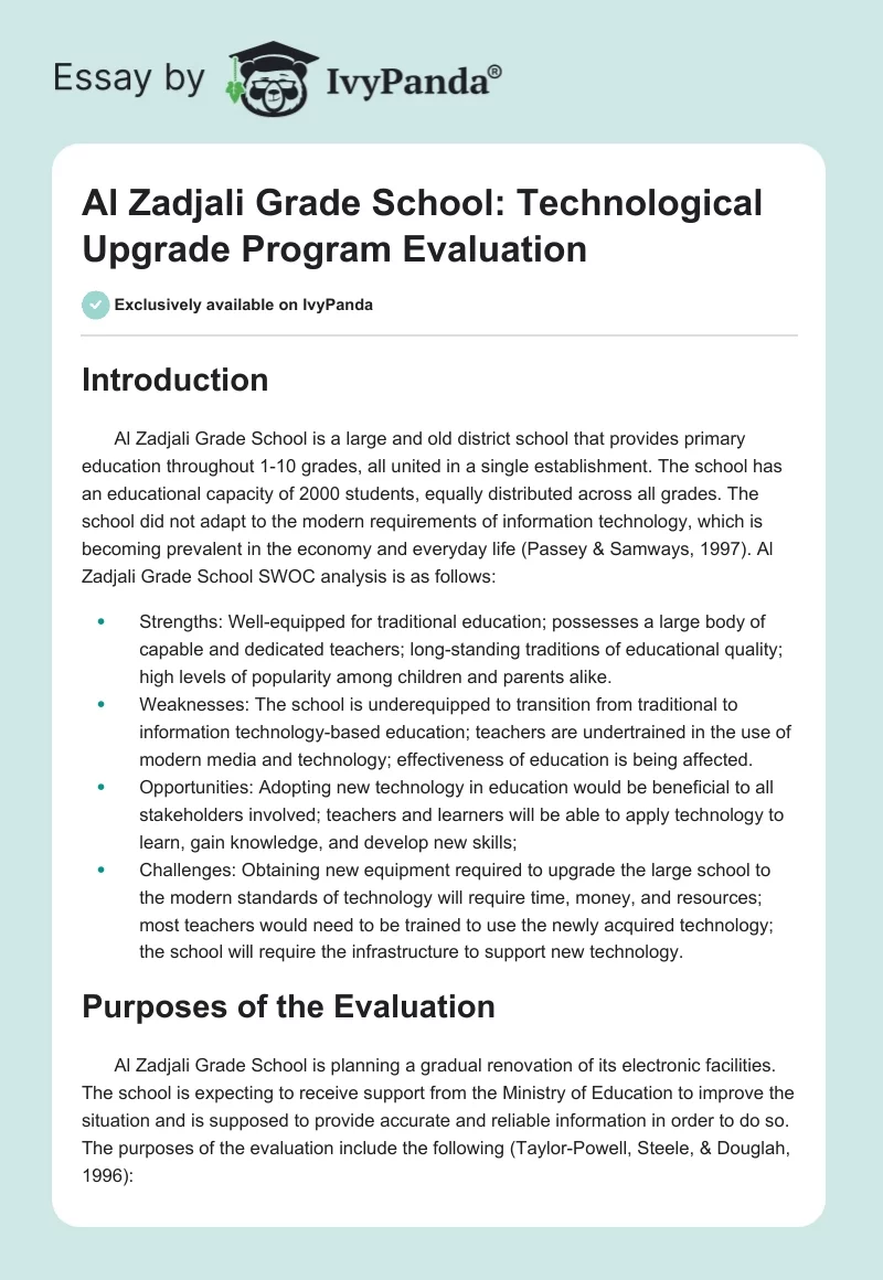 Al Zadjali Grade School: Technological Upgrade Program Evaluation. Page 1