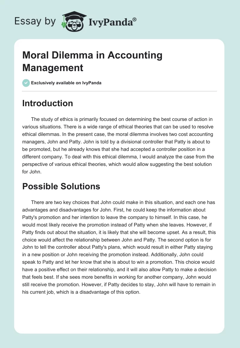 Moral Dilemma in Accounting Management. Page 1