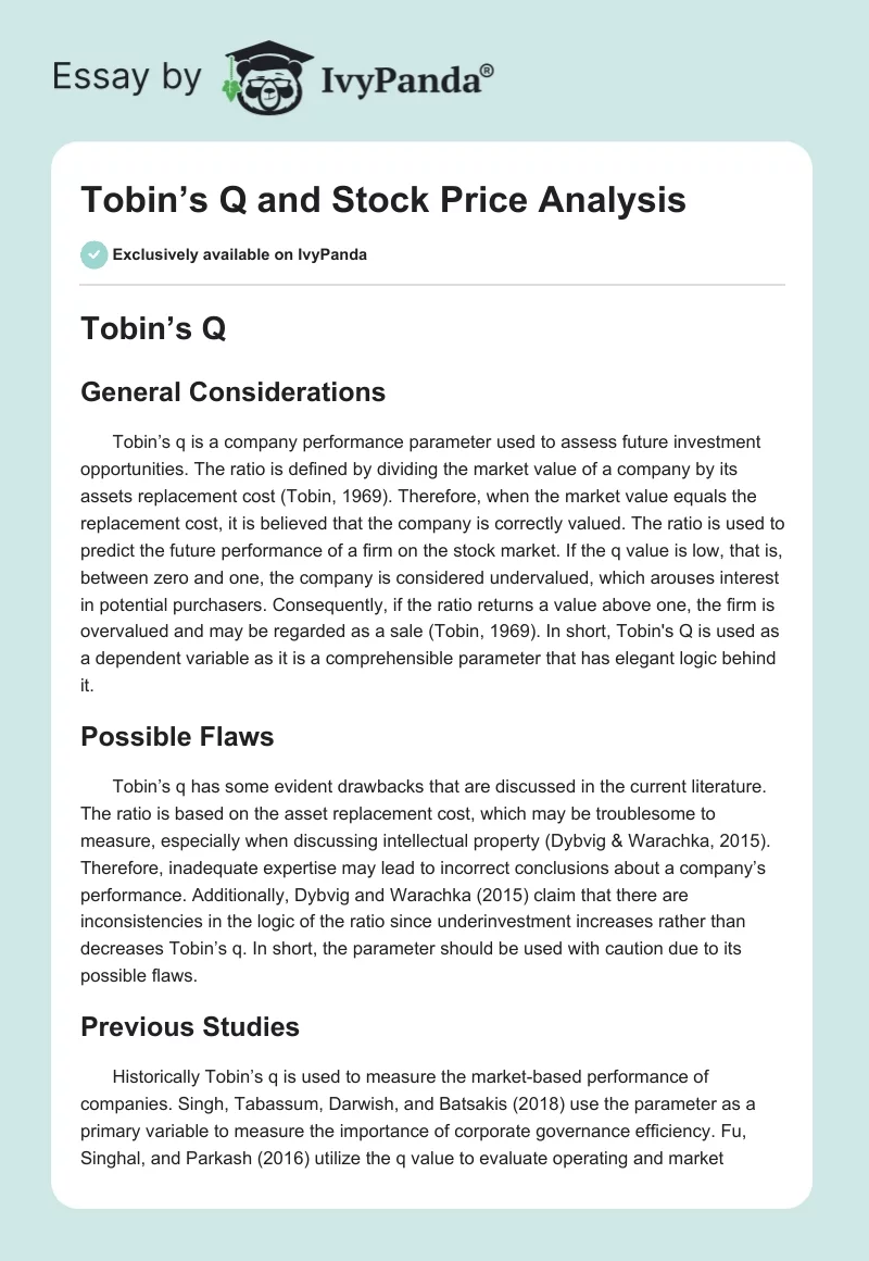 Tobin’s Q and Stock Price Analysis. Page 1