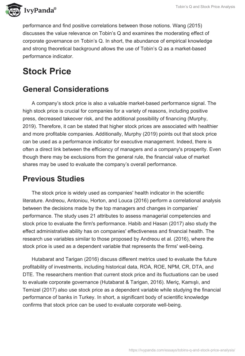 Tobin’s Q and Stock Price Analysis. Page 2