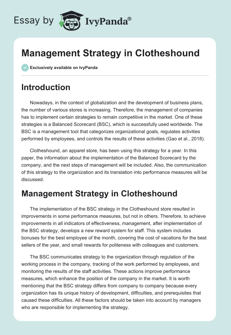 Management Strategy in Clotheshound. Page 1