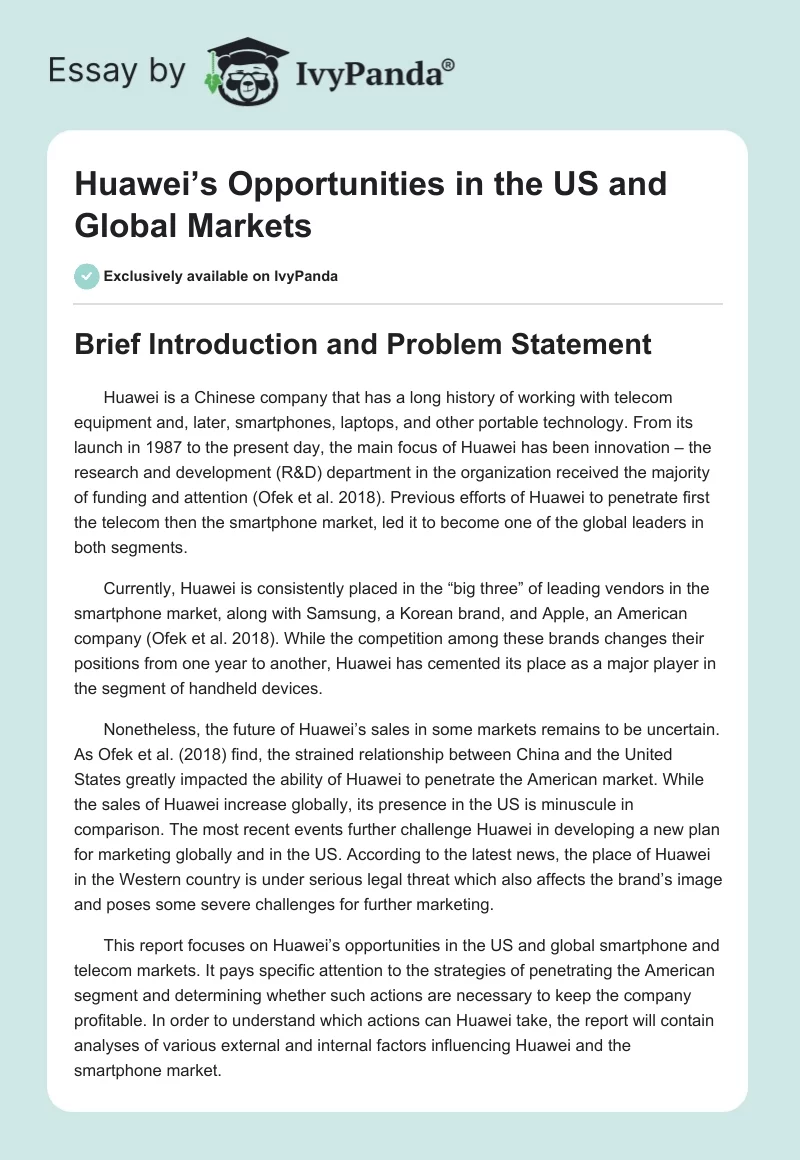 Huawei’s Opportunities in the US and Global Markets. Page 1