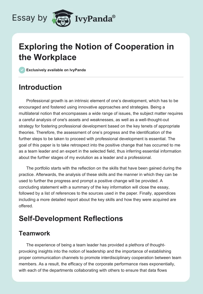 Exploring the Notion of Cooperation in the Workplace. Page 1