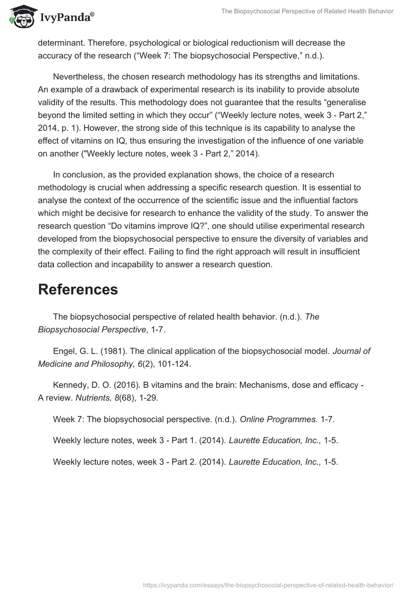 The Biopsychosocial Perspective of Related Health Behavior. Page 2