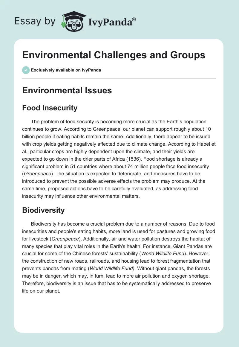 Environmental Challenges and Groups. Page 1