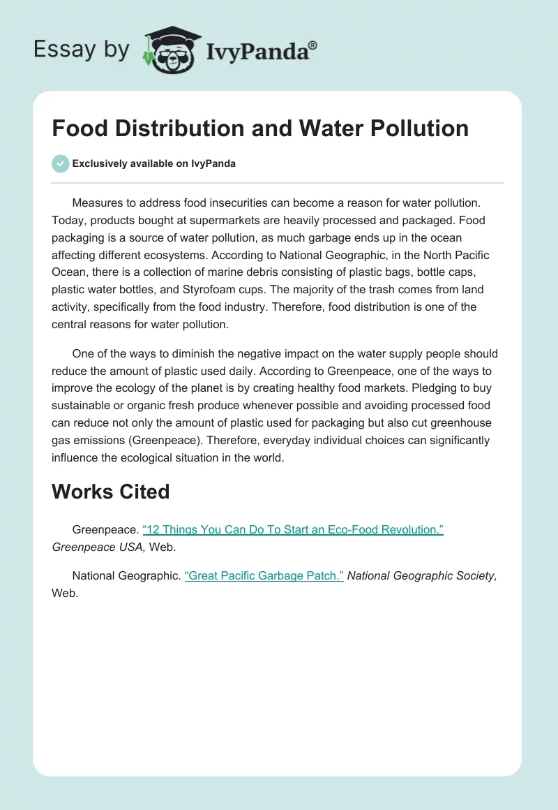Food Distribution and Water Pollution. Page 1