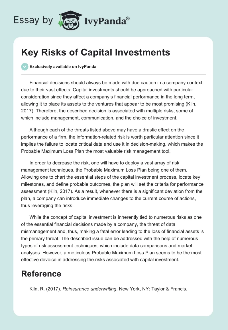 Key Risks of Capital Investments. Page 1