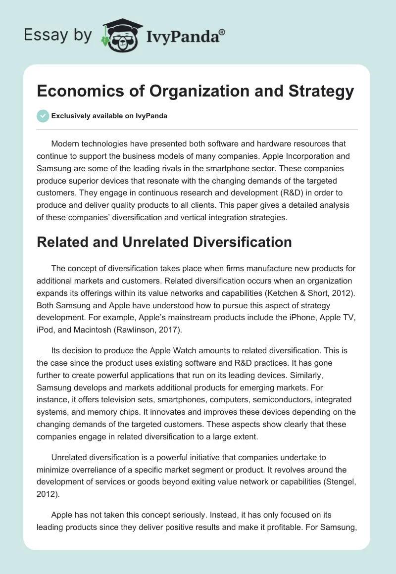Economics of Organization and Strategy. Page 1