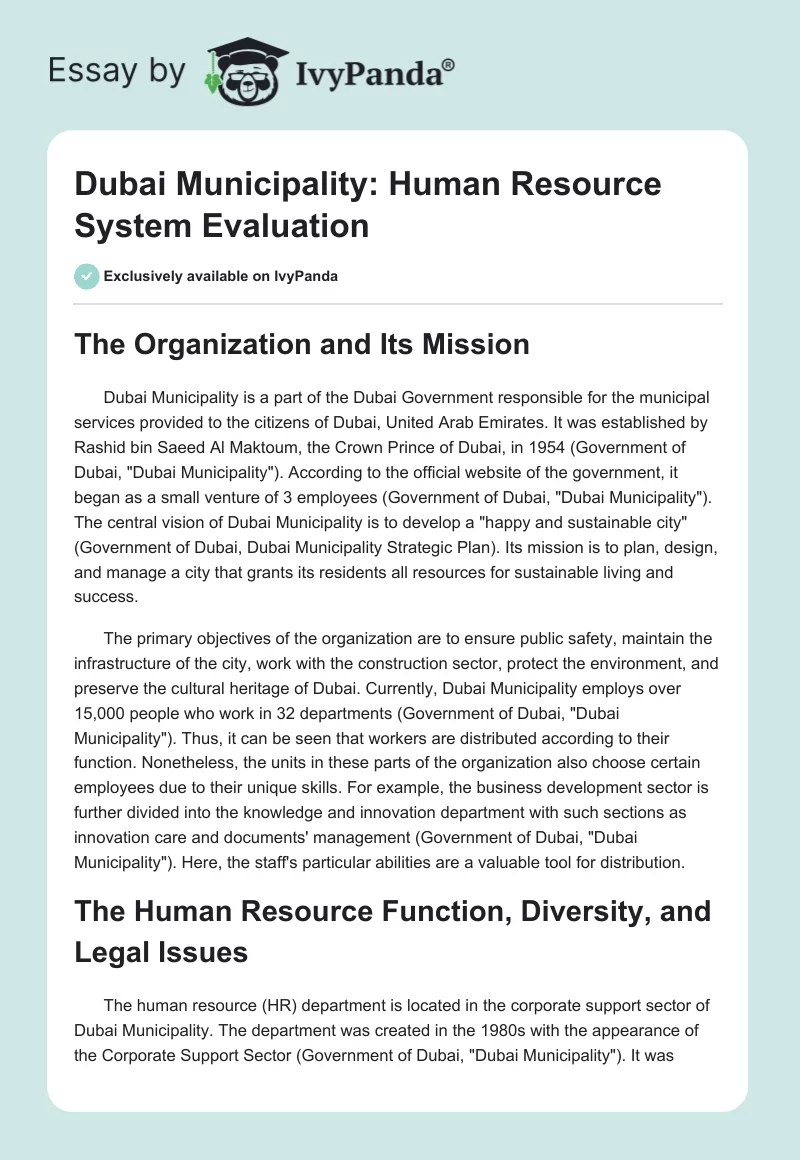 Dubai Municipality: Human Resource System Evaluation. Page 1