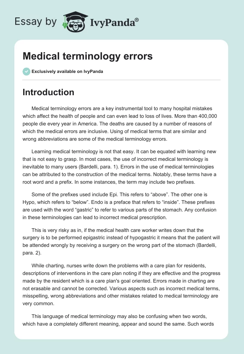 Medical terminology errors. Page 1