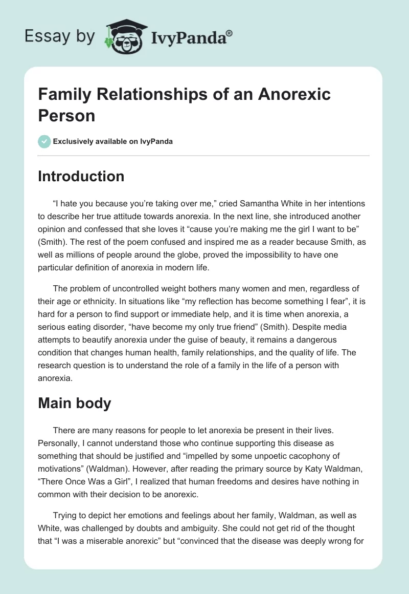 Family Relationships of an Anorexic Person. Page 1