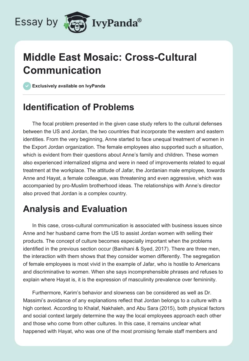 Middle East Mosaic: Cross-Cultural Communication. Page 1