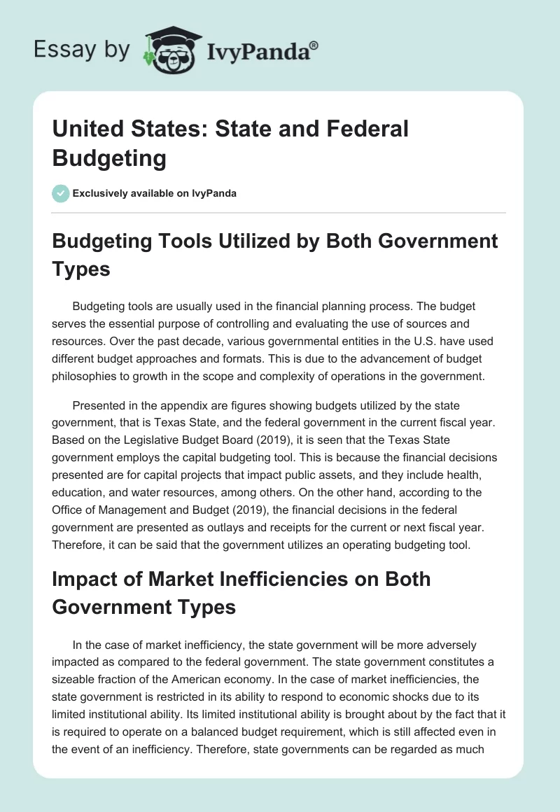 United States: State and Federal Budgeting. Page 1