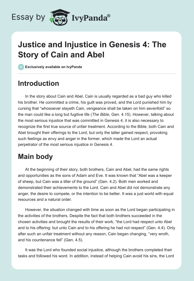 Justice and Injustice in Genesis 4: The Story of Cain and Abel. Page 1