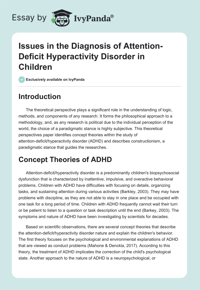 Issues in the Diagnosis of Attention-Deficit Hyperactivity Disorder in Children. Page 1
