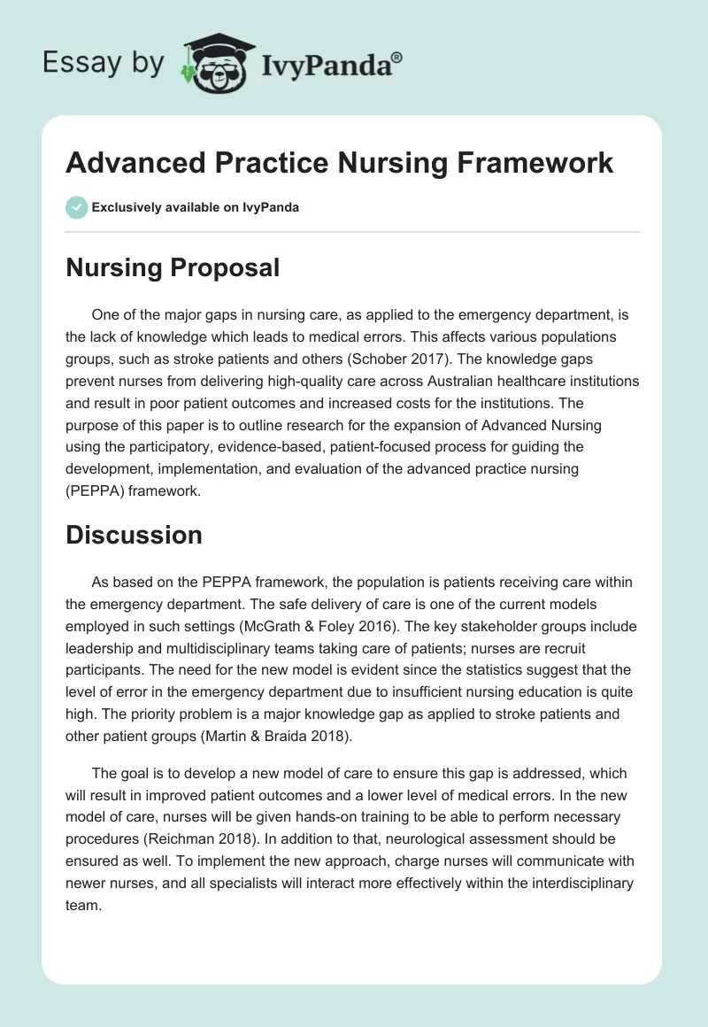 Advanced Practice Nursing Framework. Page 1