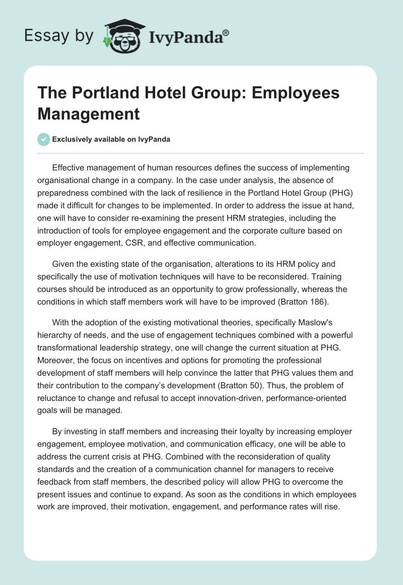 The Portland Hotel Group: Employees Management. Page 1