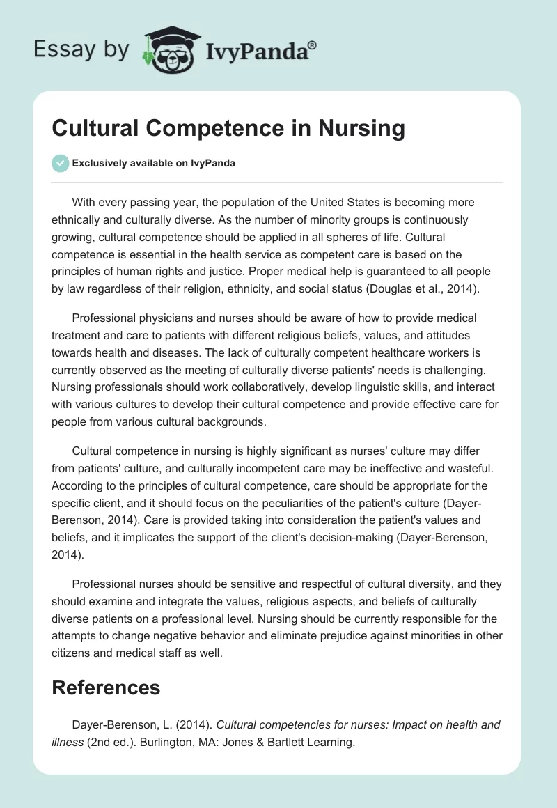 Cultural Competence in Nursing. Page 1