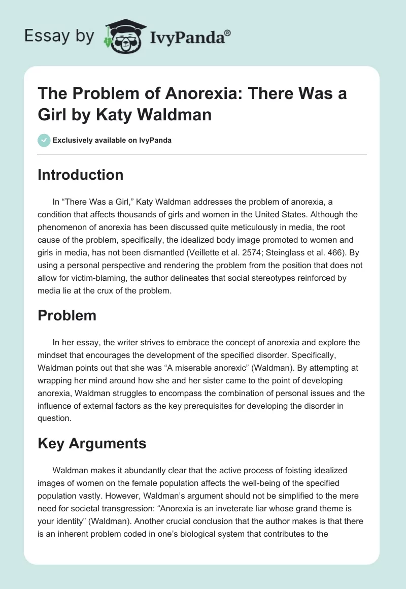 The Problem of Anorexia: "There Was a Girl" by Katy Waldman. Page 1