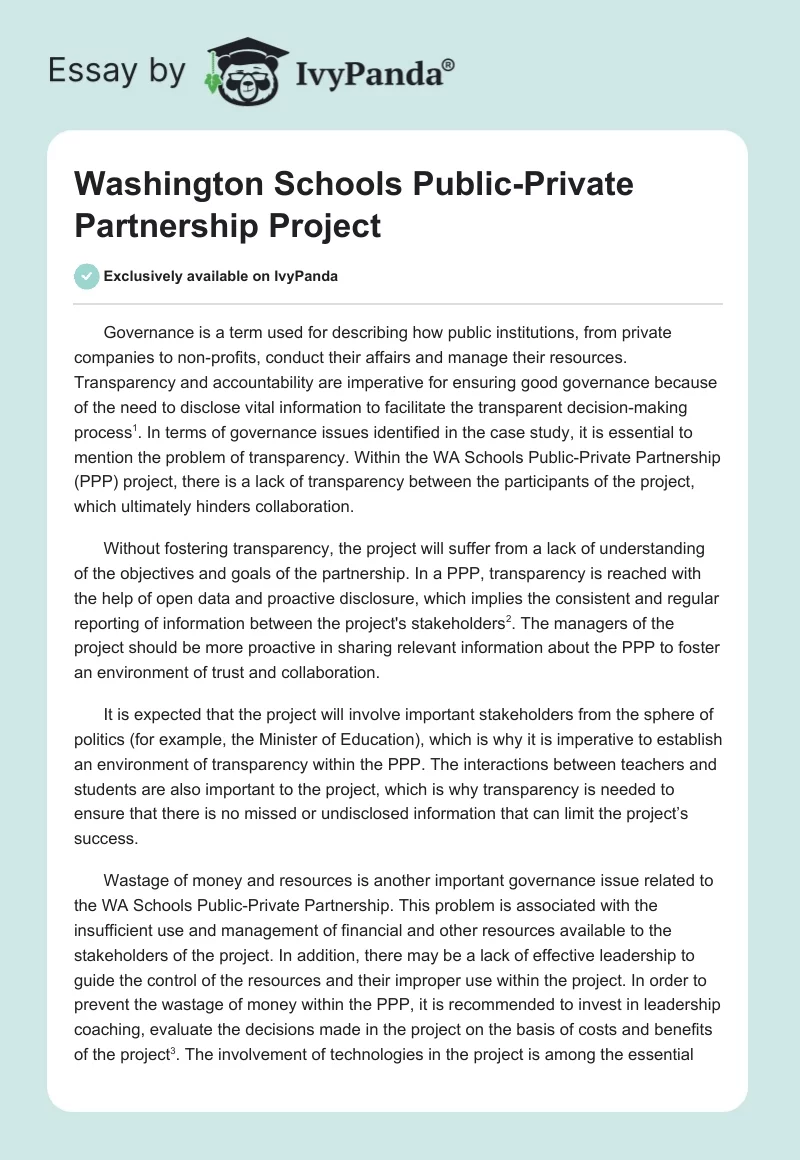 Washington Schools Public-Private Partnership Project. Page 1