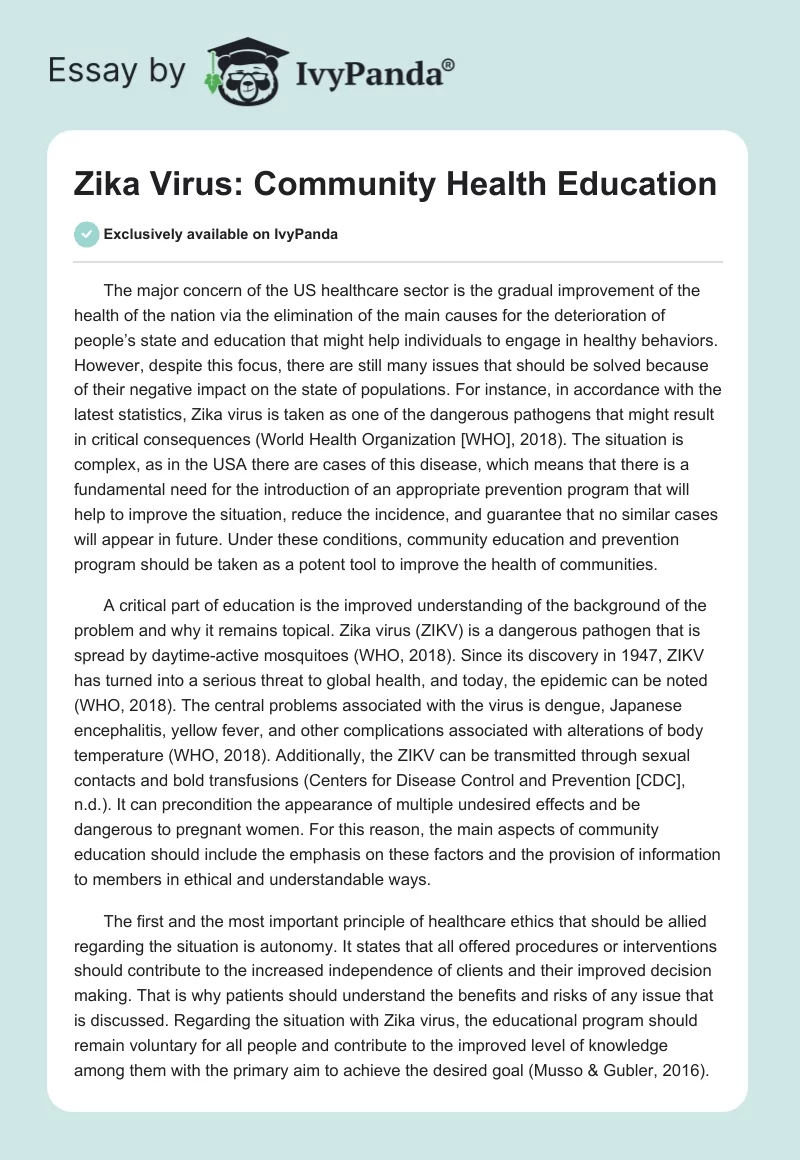 Zika Virus: Community Health Education. Page 1