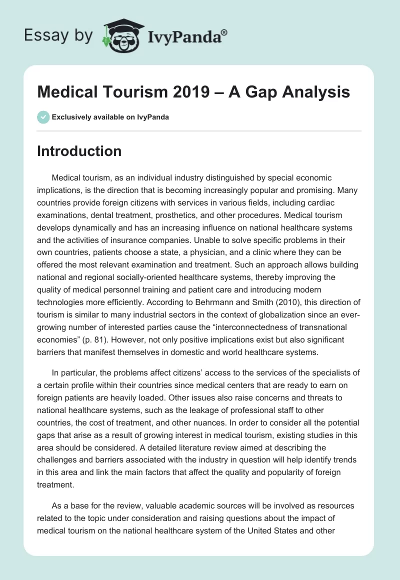 Medical Tourism 2019 – A Gap Analysis. Page 1