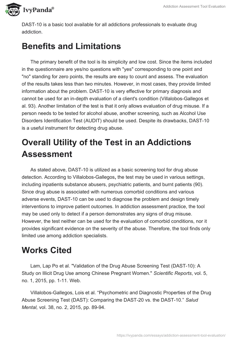 Addiction Assessment Tool Evaluation. Page 2