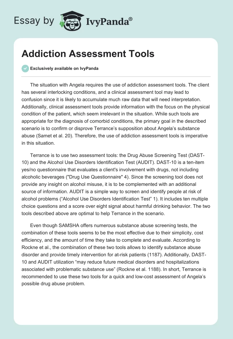 Addiction Assessment Tools. Page 1