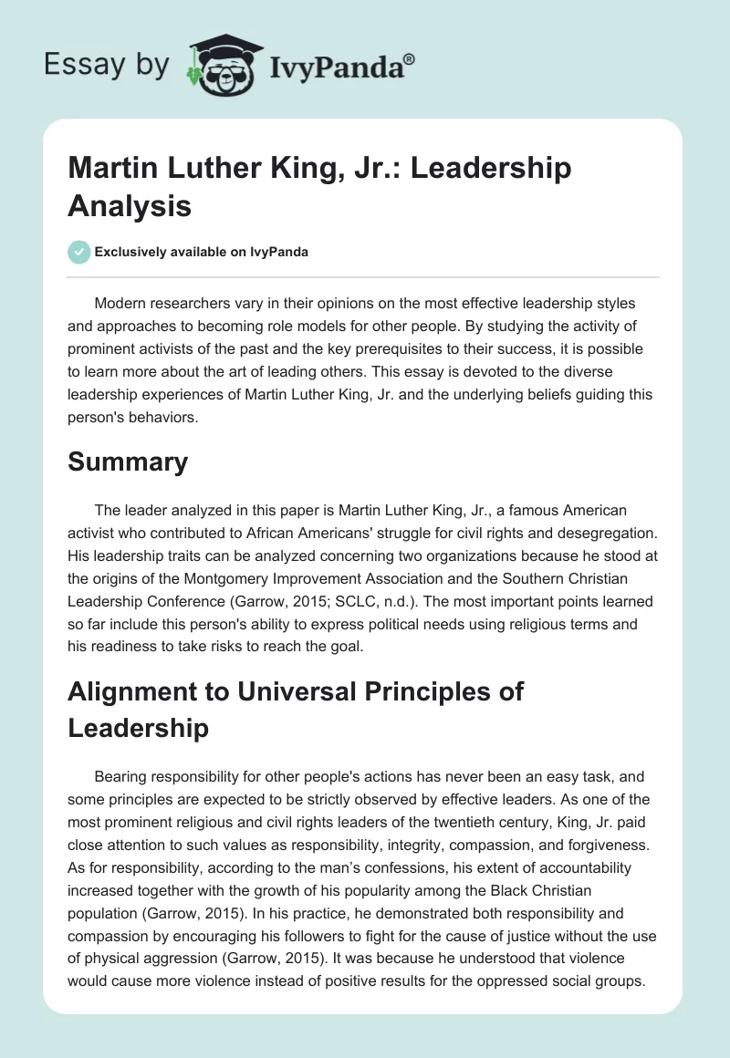 Martin Luther King, Jr.: Leadership Analysis. Page 1