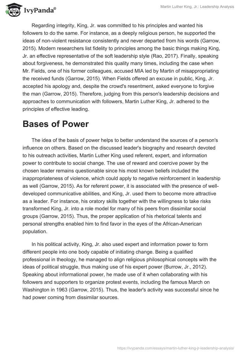 Martin Luther King, Jr.: Leadership Analysis. Page 2