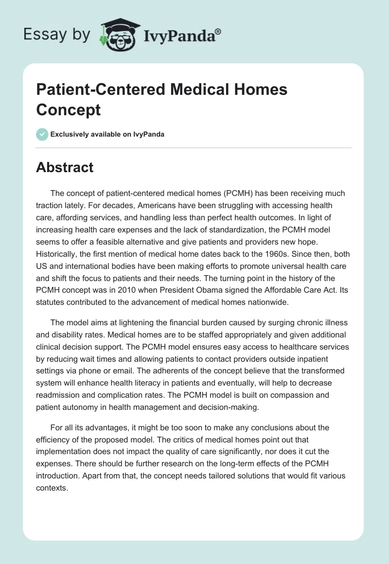 Patient-Centered Medical Homes Concept. Page 1