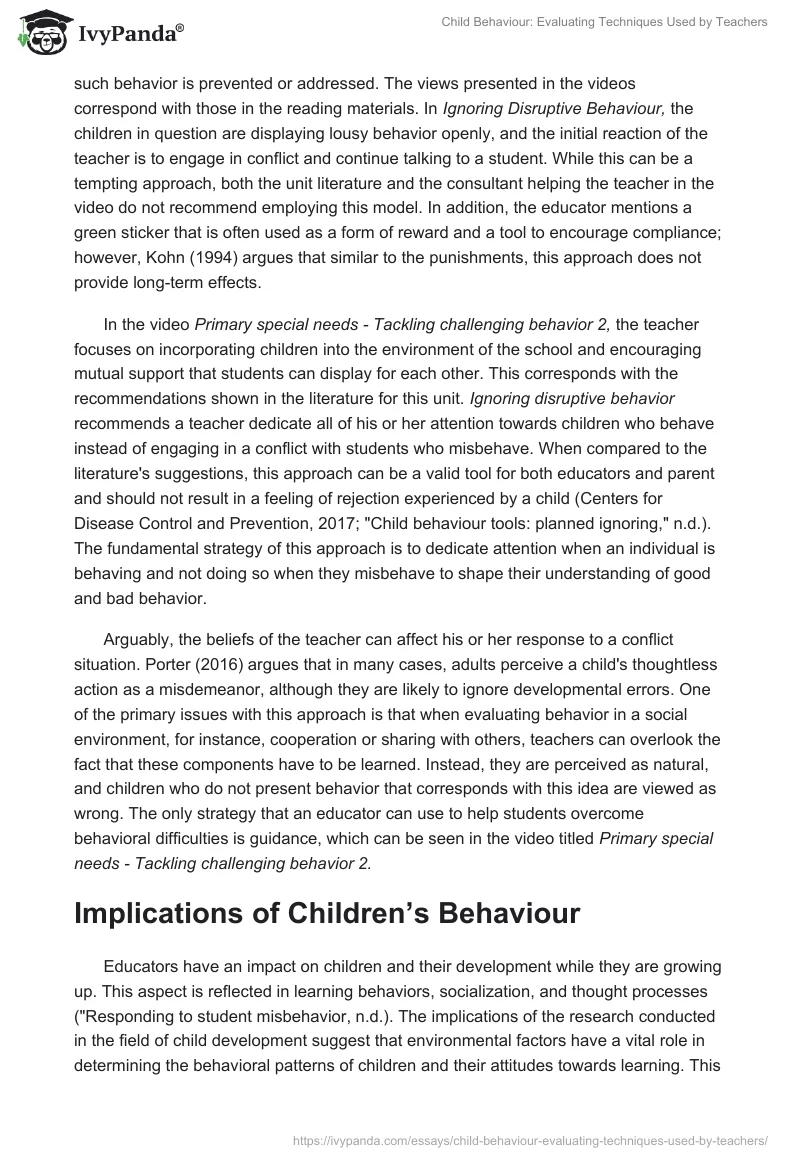 Child Behaviour: Evaluating Techniques Used by Teachers. Page 2