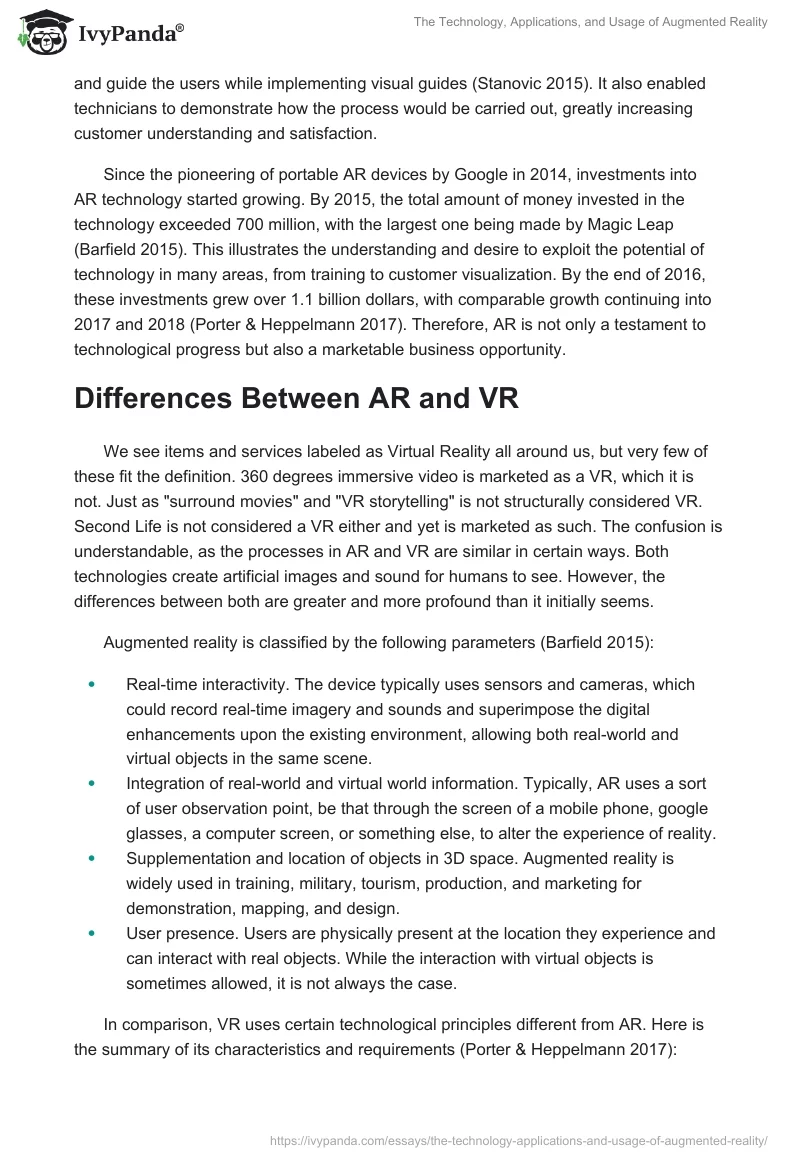 The Technology, Applications, and Usage of Augmented Reality. Page 3