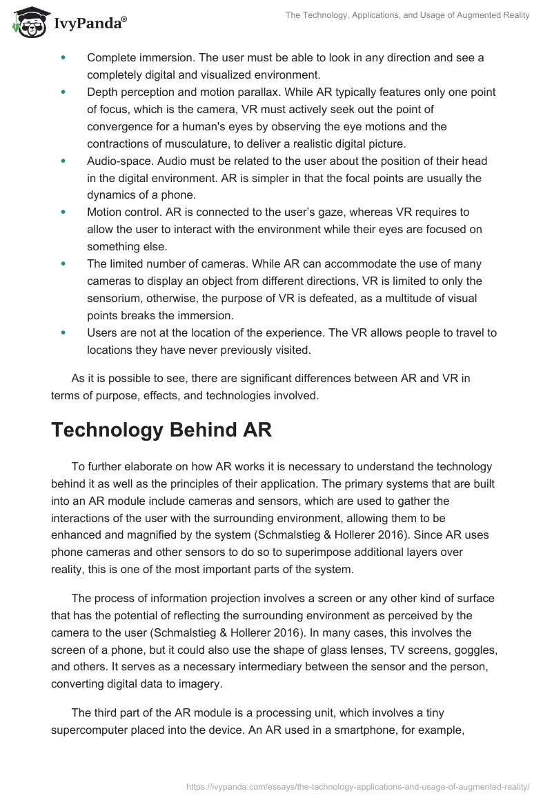 The Technology, Applications, and Usage of Augmented Reality. Page 4