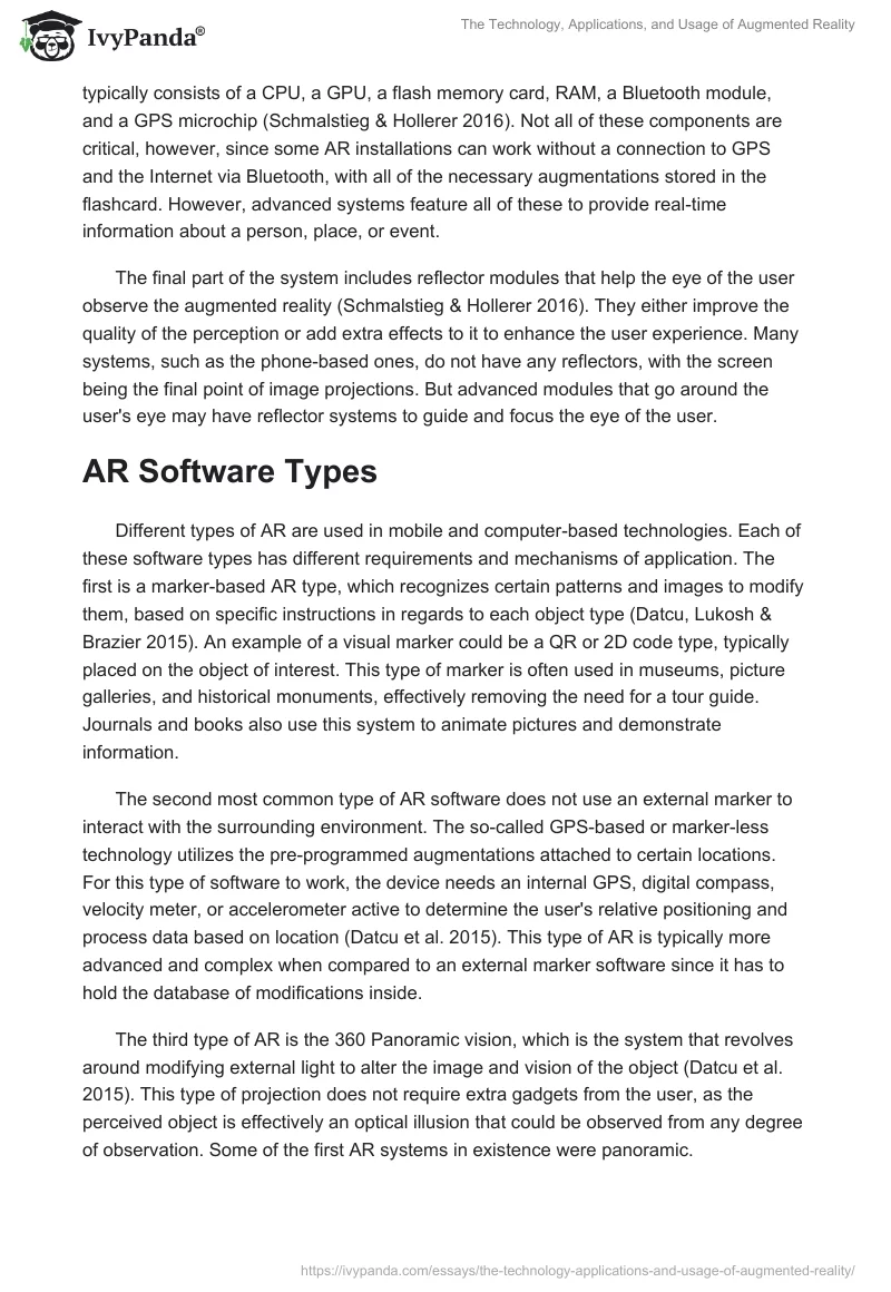 The Technology, Applications, and Usage of Augmented Reality. Page 5