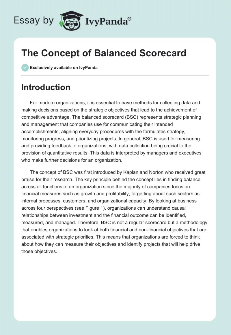 The Concept of Balanced Scorecard. Page 1