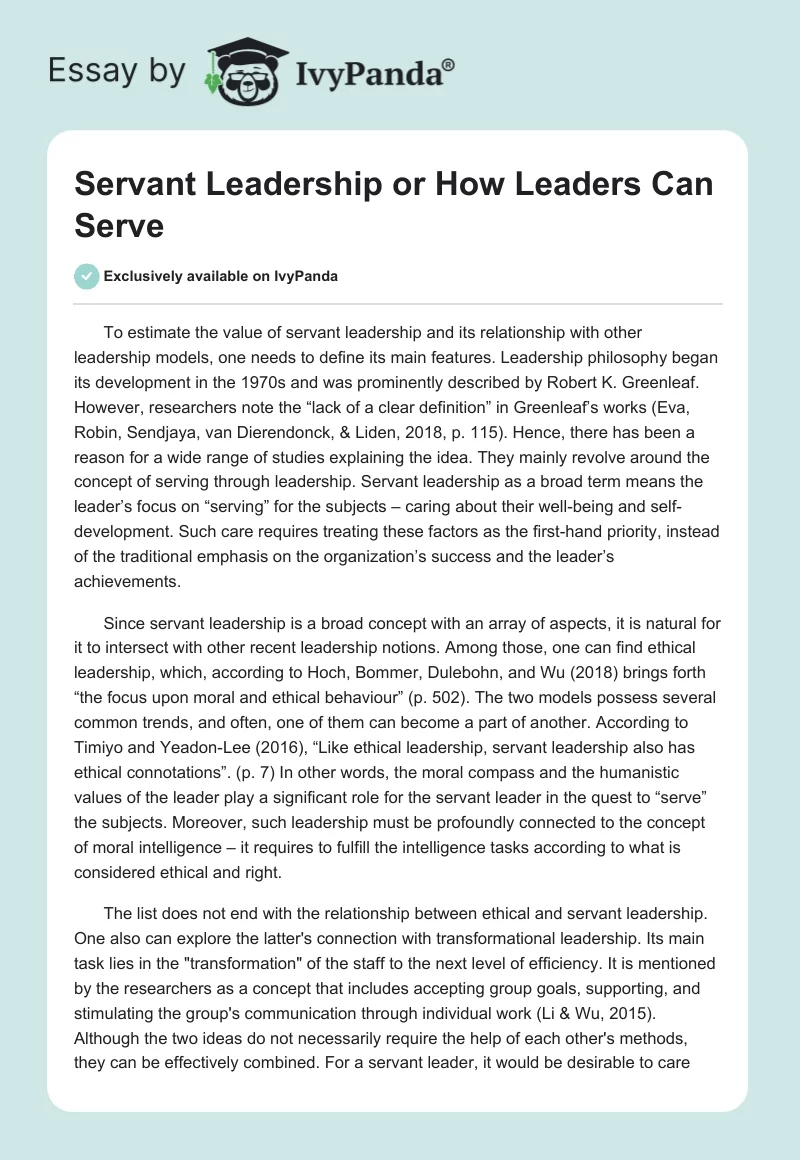 Servant Leadership or How Leaders Can Serve. Page 1