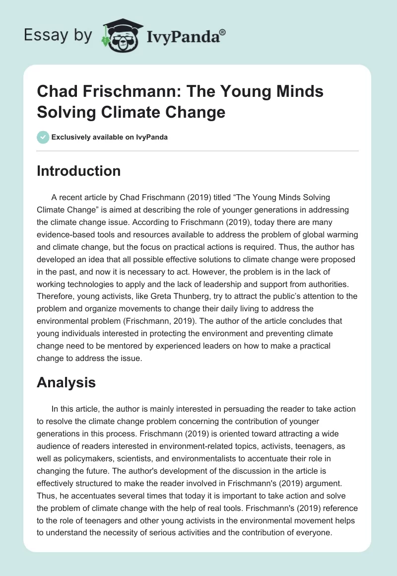 Chad Frischmann: The Young Minds Solving Climate Change. Page 1