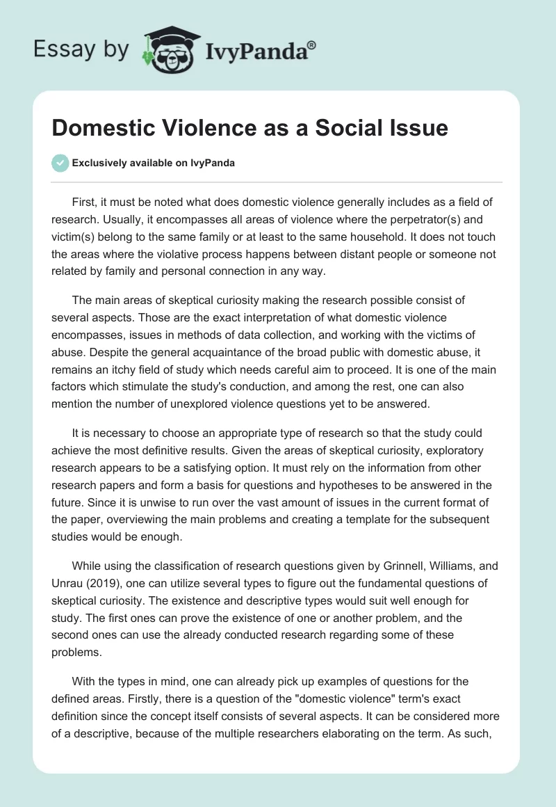 Domestic Violence as a Social Issue. Page 1
