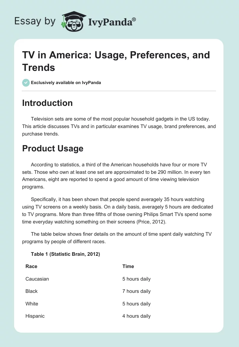 TV in America: Usage, Preferences, and Trends. Page 1