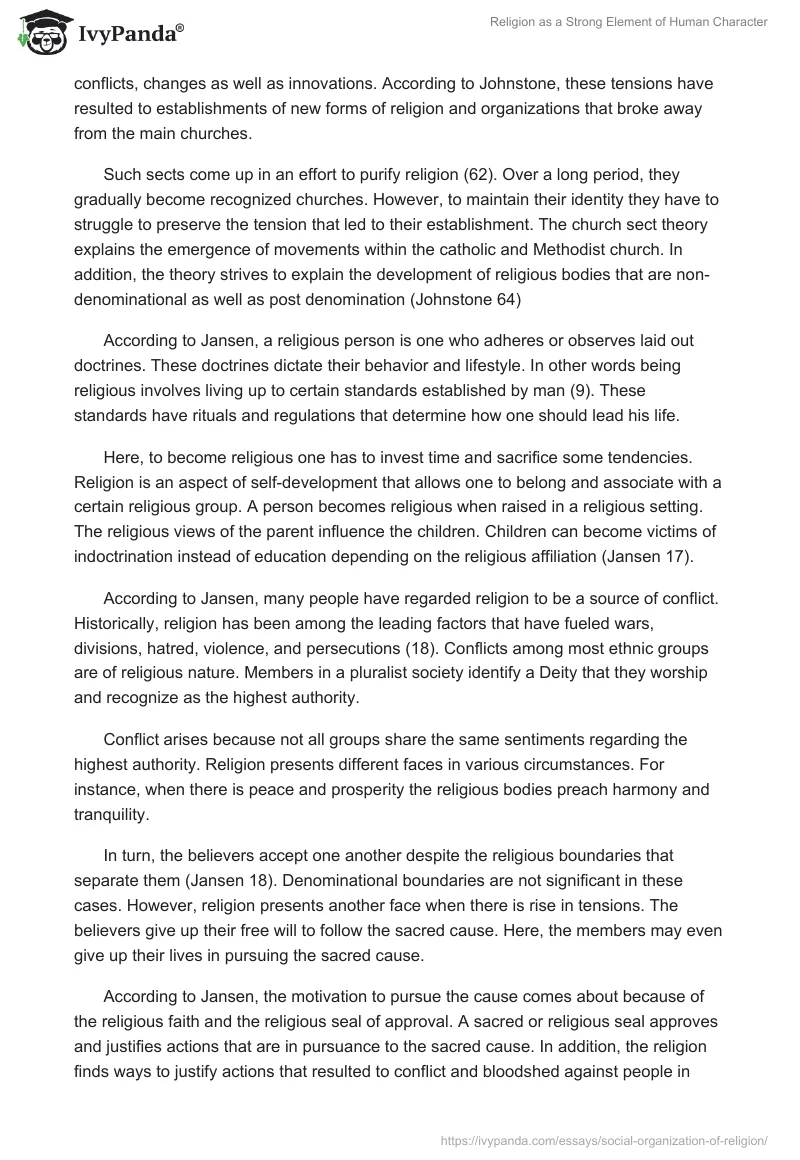 Religion as a Strong Element of Human Character. Page 2