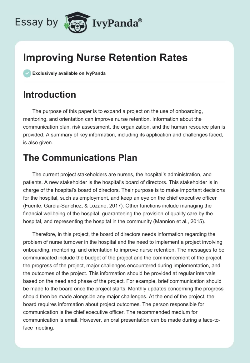 Improving Nurse Retention Rates. Page 1