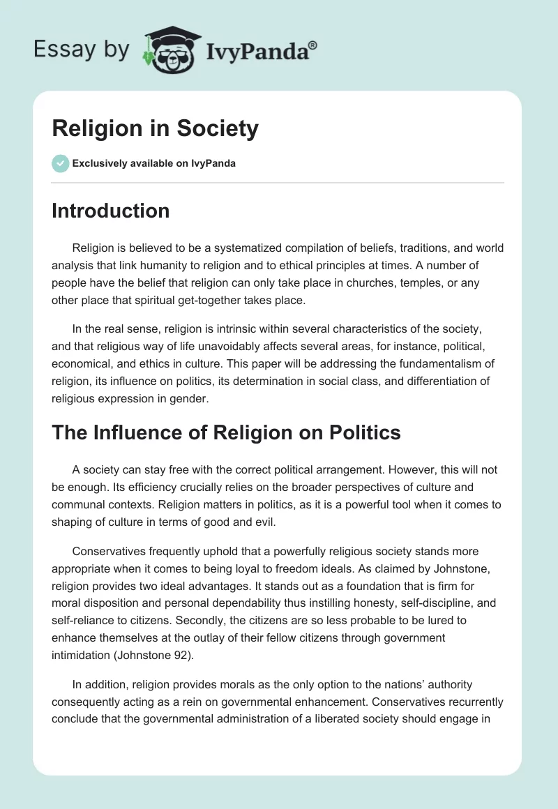 Religion in Society. Page 1