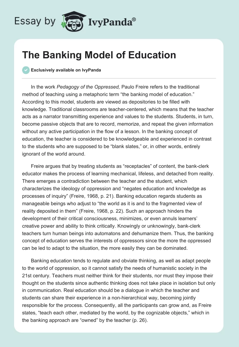 The Banking Model of Education. Page 1