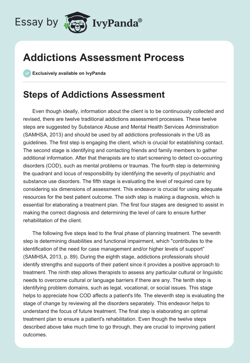 Addictions Assessment Process. Page 1