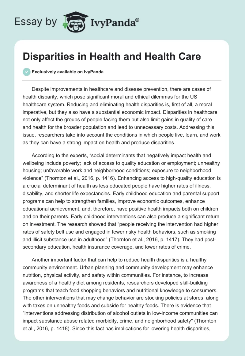 Disparities in Health and Health Care. Page 1