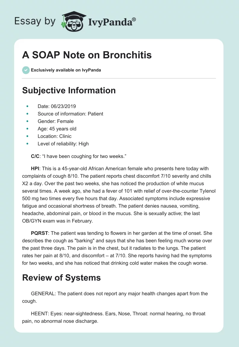 A SOAP Note on Bronchitis. Page 1