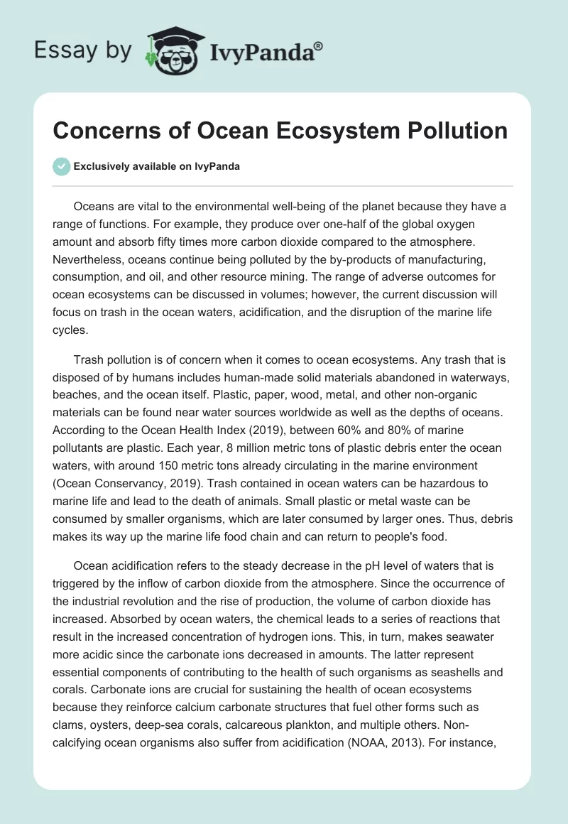 Concerns of Ocean Ecosystem Pollution. Page 1